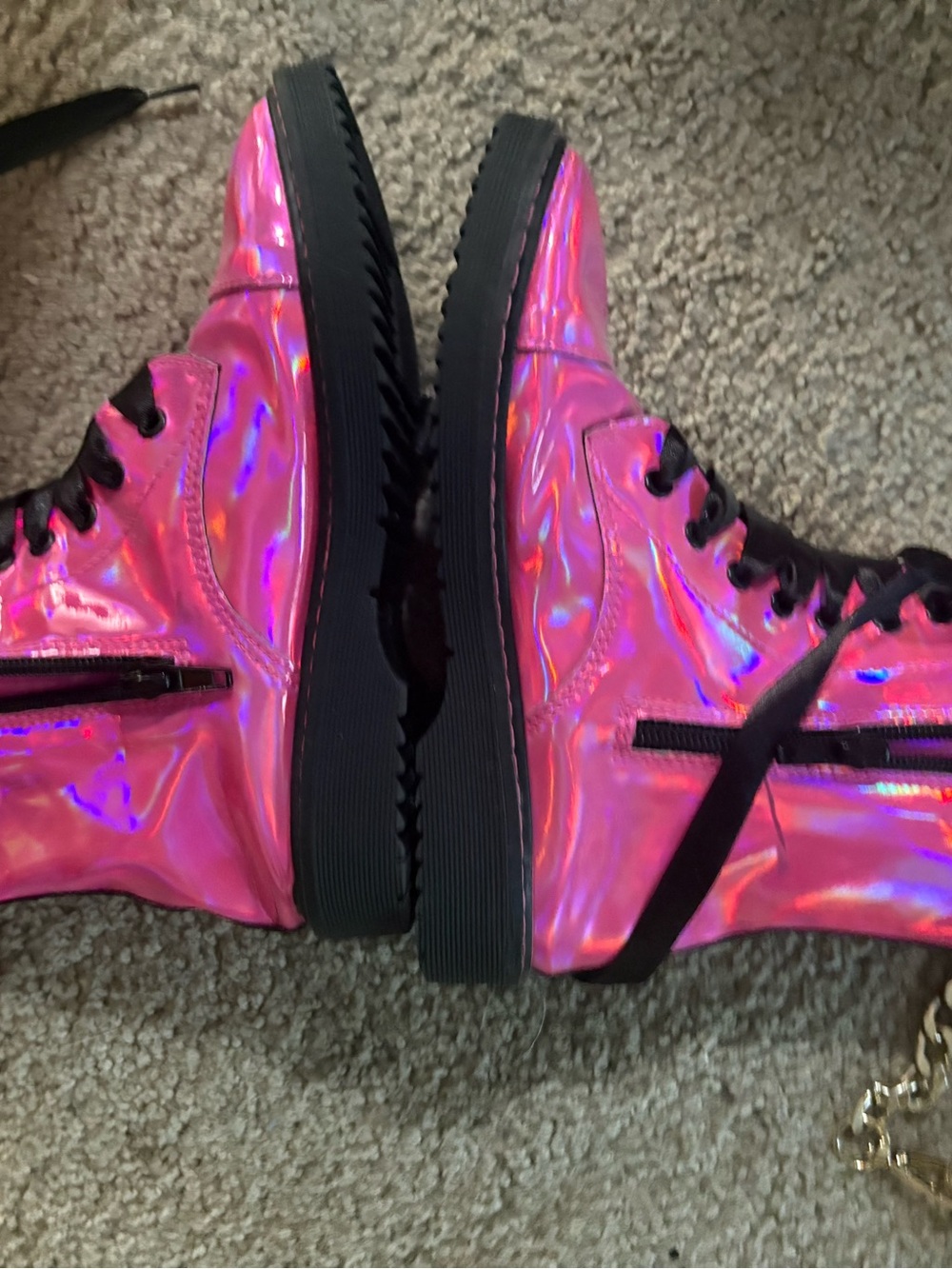 Kids Holographic Pink Lace-Up Boots